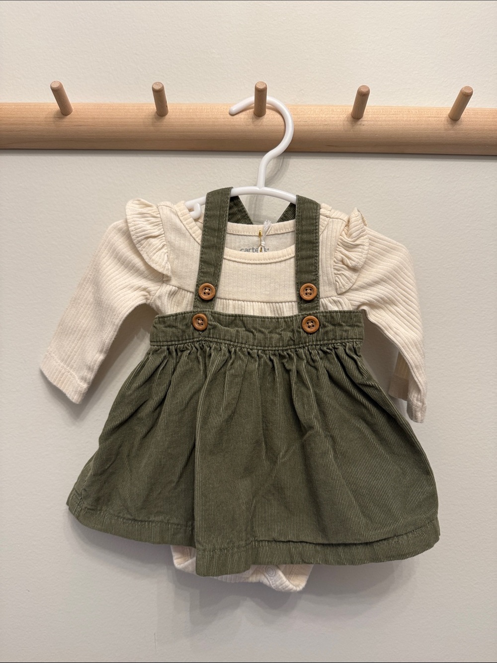 Carter's Little Planet Olive Green Corduroy Skirt Overall with Ribbed Bodysuit